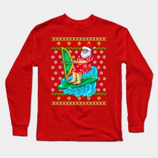 Wind Surf Santa Claus Ugly Christmas Sweater Long Sleeve T-Shirt